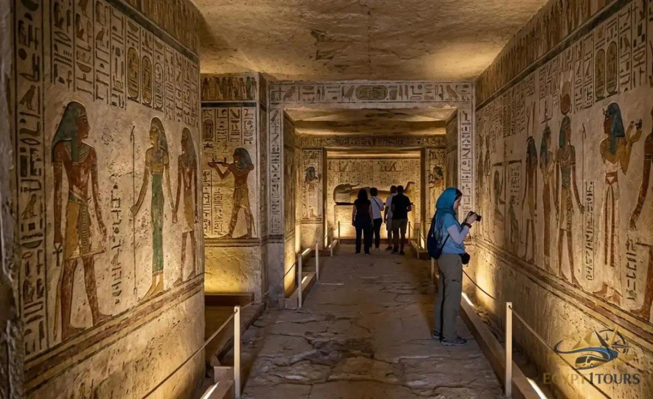 The serene desert canyon and tombs at the Valley of the Queens in Luxor