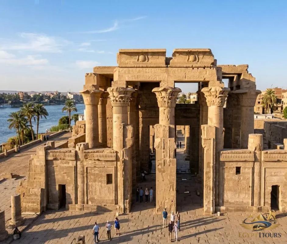 The symmetric double temple of Kom Ombo on the banks of the Nile