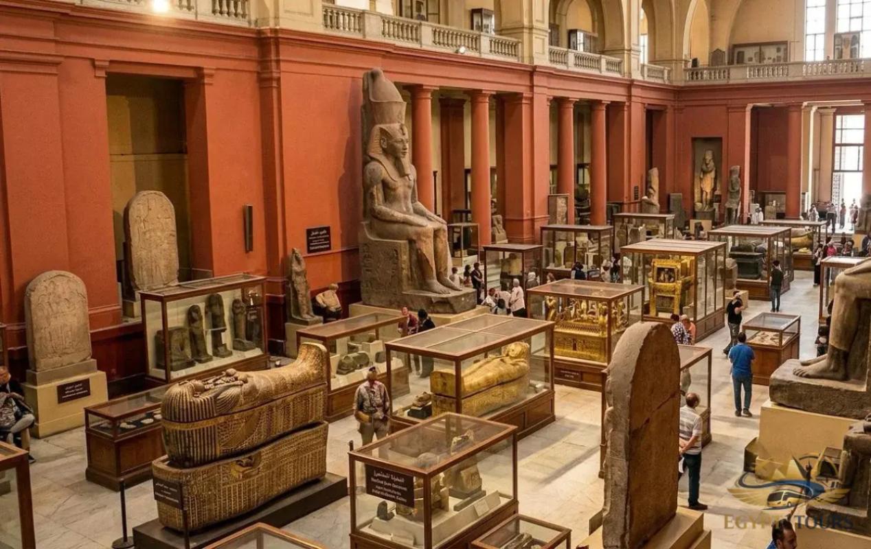 Priceless pharaonic treasures and statues inside the Egyptian Museum in Tahrir