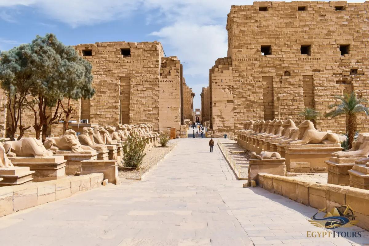 Massive sandstone columns inside the Great Hypostyle Hall at Karnak Temple