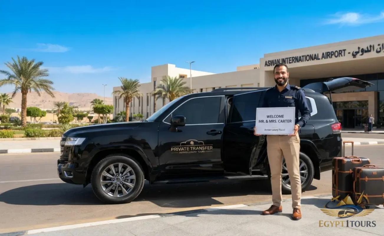Modern private transfer car from Aswan International Airport to hotel
